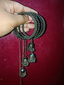 Oxidized Jhumka Coil Bangle Set
