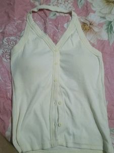 Cream Halter Neck Button-Up Tank Top