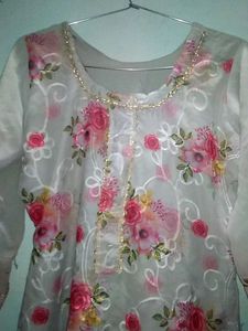Floral pakistani Print Organza Kurta