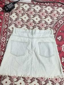 Light Wash Denim Frayed Skirt