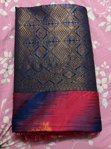 Beautiful Pink &amp; Blue Saree with Tassels