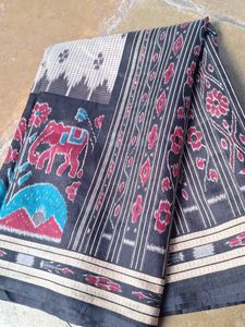Elegant Cream &amp; Black Saree