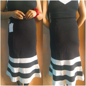 ✨Chic Black & White Striped Hem Dress