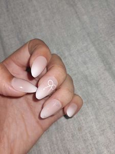 Almond Press-On Nails with Bow Detail