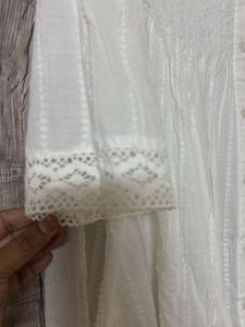 Elegant White Textured Button-Up Shirt cum Co-ord