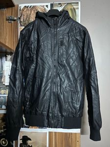 Men's Faux Leather Hooded Jacket