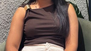 Brown One-Shoulder Top with Gold Accent