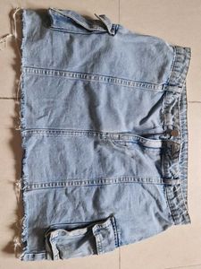 Light Wash Denim Cargo Mini Skirt