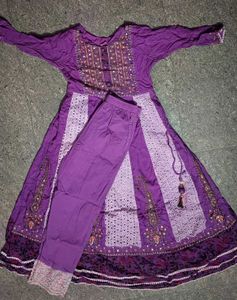 Purple Embroidered Anarkali suit with pant