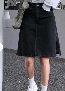Black Denim Midi Skirt