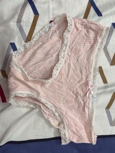 Pink Striped Lace Briefs/ Panty