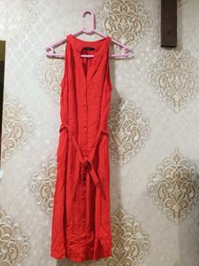 Vibrant Orange Button-Down Midi Dress