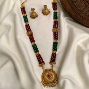 Elegant Beaded Necklace & Jhumka Set