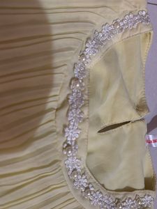 Yellow Pleated Blouse with Silver Embellishments