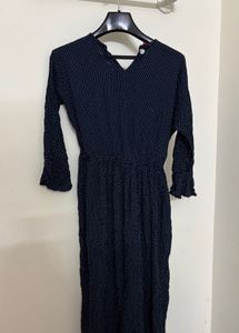 Navy Blue Micro-Dot Printed Dress