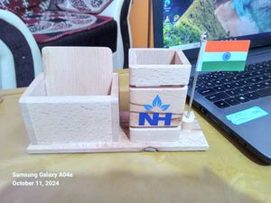 Wooden Pen Stand With National Flag