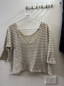 ZARA Knit Striped V-Neck Cropped Top