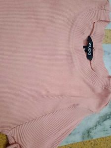 Cute Pink Ribbed Lettuce Hem Top