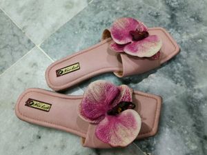 Pink floral slippers