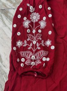 Maroon Kurta Set with White Embroidery