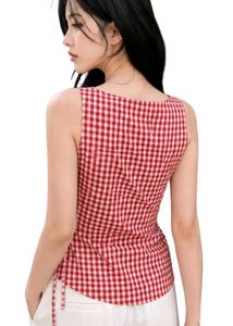 Red Gingham Wrap Top