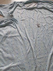 Light Blue Printed Night Suit Top