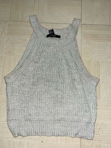 Gray Ribbed Halter Neck Crop Top