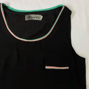Sleeveless Black Top with Trim Detail