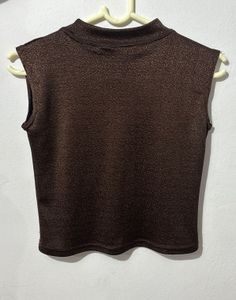 Brown Sleeveless Mock Neck Top