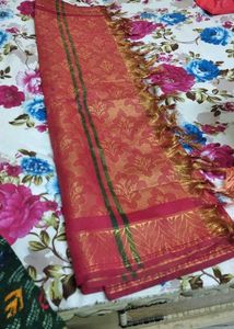 Red Banarasi silk duppata