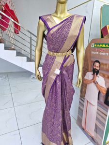Exquisite Purple Silk Saree with Golden Weave