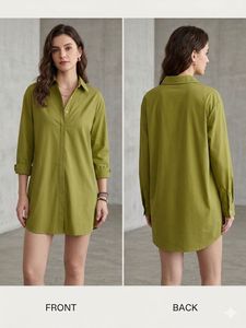 Olive Green Oversized Shirt Dress