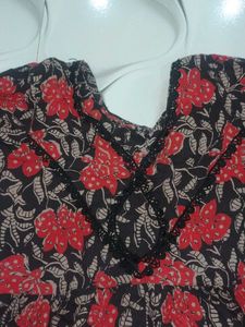 Chic Red Floral Kurta Set