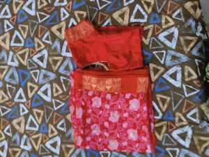 Red Floral Saree with Blouse