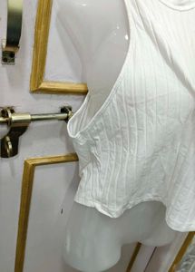 Ribbed White Sleeveless Crop Top