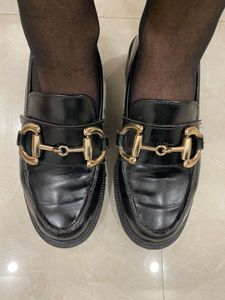 H&amp;M Black Loafers with Gold Horsebit Detail