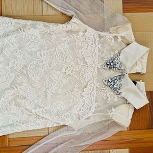 Elegant Lace Blouse with Embellished Collar
