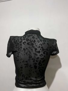 Sheer Leopard Print Mock Neck Top