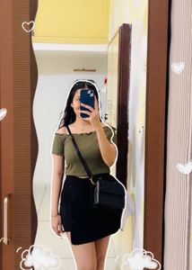 Olive Green Off-Shoulder Smocked Top
