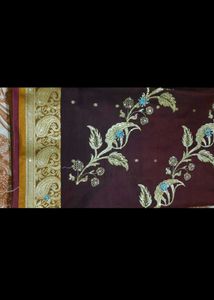 Beautiful Maroon &amp; Yellow Embroidered Saree