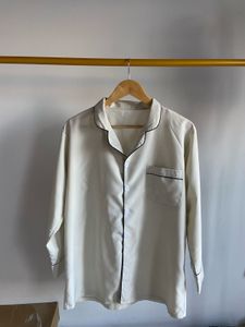 Cream Pajama Shirt with Black Piping