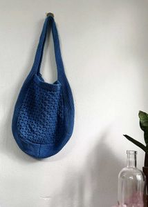 Chic Blue Knitted Hobo Bag
