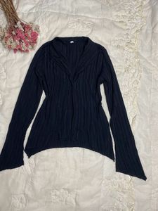 Black Ribbed Knit Cardigan