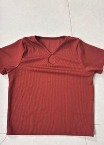 Red V-Neck Keyhole Top