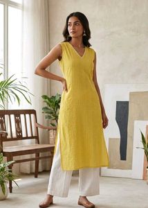 Bright Yellow /Stitched Cotton Kurta
