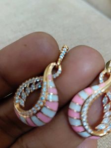Chic Pink and White Enamel Drop Earrings