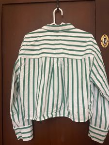 Green Striped Button-Up Shirt