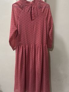 Chic Pink Polka Dot Midi Dress