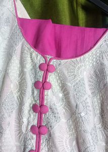White Kurta with Pink salwar Set