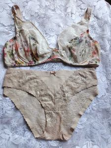 Floral Print Lace Trim Bra